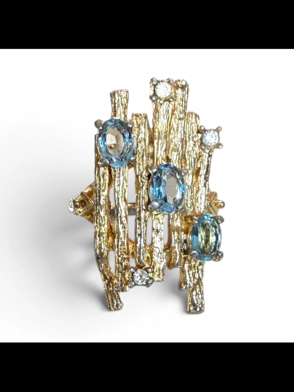 Gold-Tone Blue Topaz & Diamond Accent Statement Ring